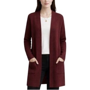 Modern Canvas Long Line Open Front Knit Burgundy Sweater Cardigan Size M